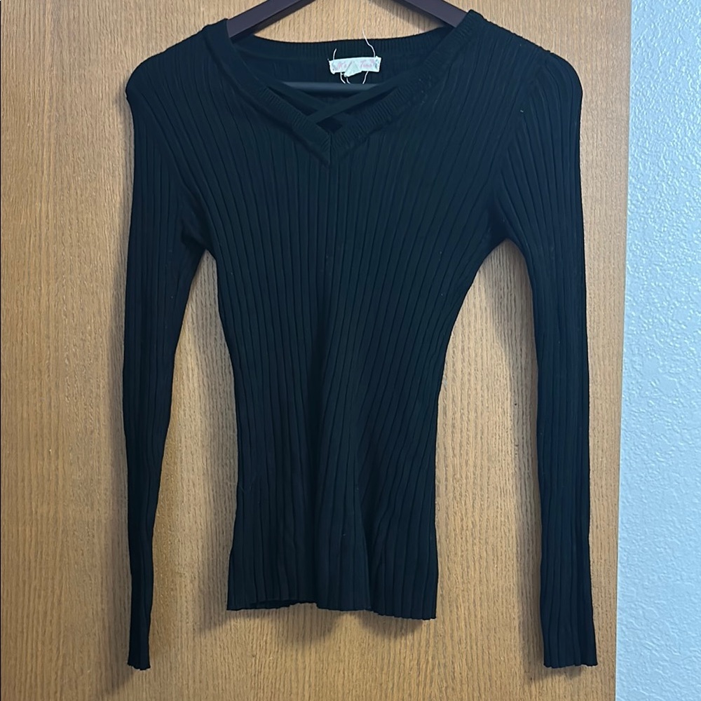 Black Ribbed Long Sleeve Top